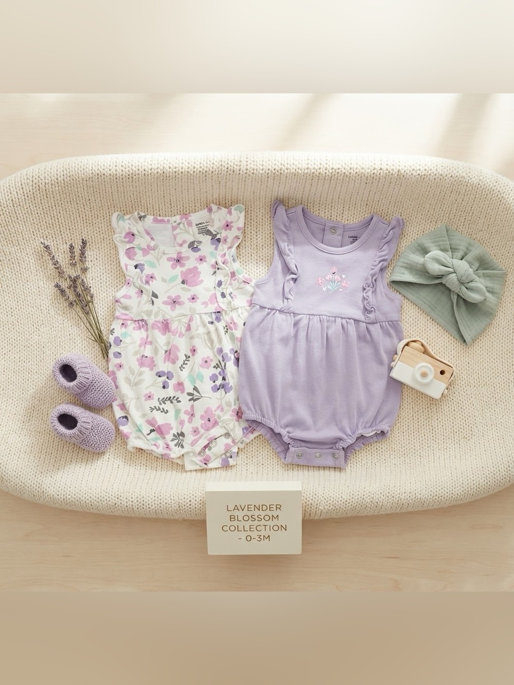 Carter's Lavender Floral & Solid Lavender Baby Romper Set
